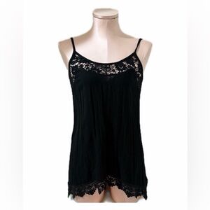 Black linen Lace Trim Cami Top size S